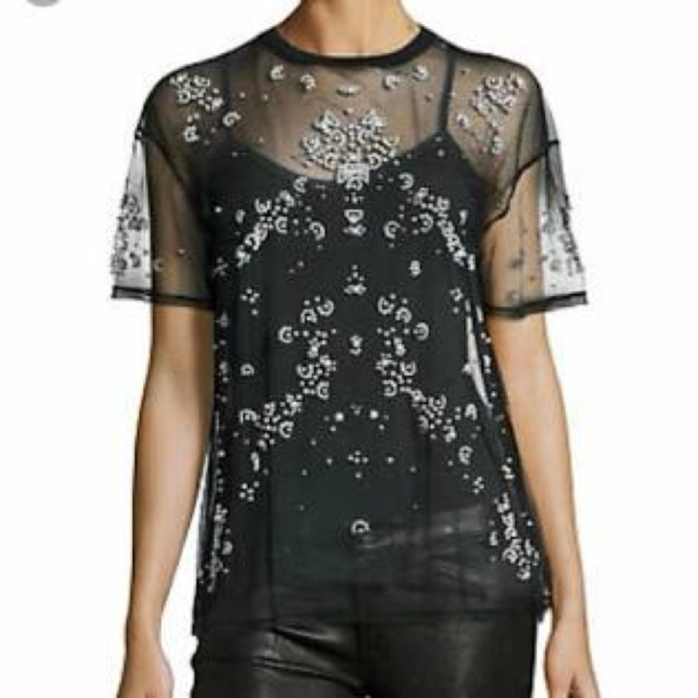 Pearl Cinq A Sept Embellished Black Sheer  Top
